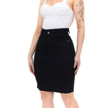 Imagem de Saia Clochard Laço Cintura Midi Saia Sarja Secretária Cinto - Black Je