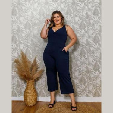 Imagem de Macacão Feminino Liso Em Viscolycra Plus Size - Rosana Farcait, Marinh