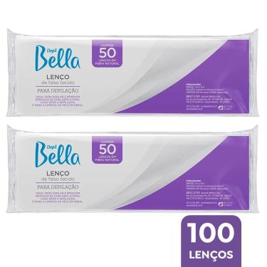 Imagem de Kit 2 Lenço para Depilação Limpeza de Pele Falso Tecido Fibra Natural Branco 50un Depil Bella