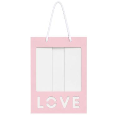 Imagem de Sacola de Papel Love com Visor Transparente 30cm X 20cm Rosa Extra Festas
