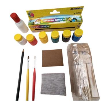 Imagem de Carrinho de Madeira Infantil para Montar e Colorir em MDF 26 Peças com Tintas Pincéis e Cola