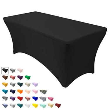 Imagem de YOUR CHAIR COVERS Toalha de mesa retangular de elastano 1,8 m para decoração de pátio para eventos de casamento, capa elástica de tecido elástico para mesa dobrável (preto)