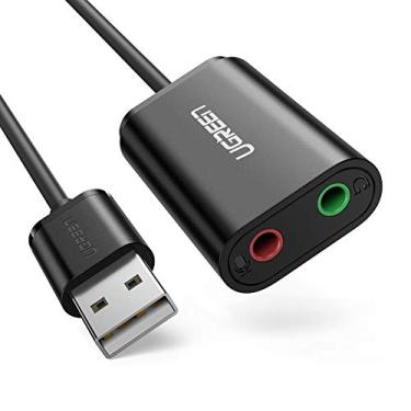 Imagem de Adaptador de áudio USB Ugreen externo estéreo com fone de ouvido de 3,5 mm e conector de microfone para Windows, Mac, Linux, PC, laptops, desktops, PS5, Preto