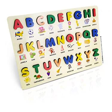 Imagem de Alfabeto em Madeira Montessoriano Tabuleiro Educativo com Letras Figuras e Palavras