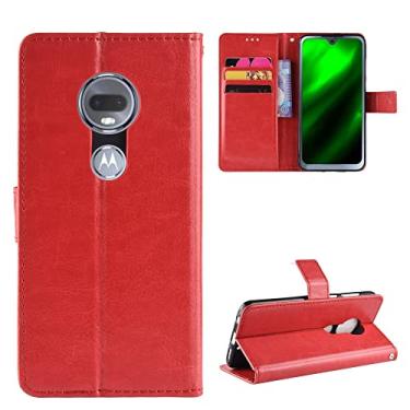 Imagem de Capa de celular para celular Moto G7/G7 Plus, capa carteira de couro PU com compartimento para cartão com design fino, à prova de choque, capa protetora flip (cor: vermelha)