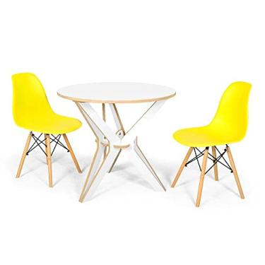 Imagem de Conjunto Mesa de Jantar Encaixe Itália 90cm com 2 Cadeiras Eames Eiffel - Amarelo