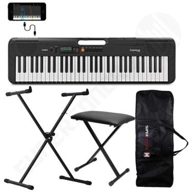 Imagem de Kit Teclado Musical CASIOTONE CT-S200 CASIO Preto Aplicativo Chordana Play + Capa + Suporte X + Banqueta X