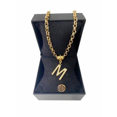 Imagem de Colar Feminino Elo Português Grosso 6mm Letra "M"