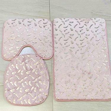 Imagem de Conjunto de tapetes de banheiro para sala de estar para casa, tapetes antiderrapantes com impressão dourada, tapete para quarto, tapete de chuveiro, tapetes de banho, 3p2003 rosa
