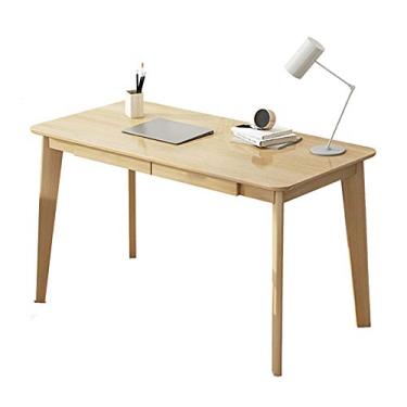 Imagem de AKT Mesa moderna de madeira sólida para computador mesa laptop mesa de escritório com gavetas duplas, estação de trabalho de estudo, 100x55x75 cm