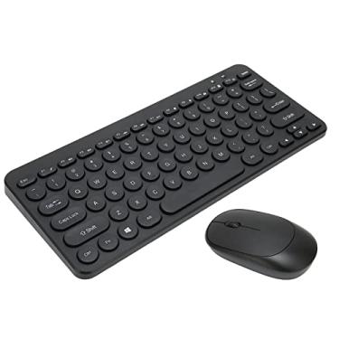 Imagem de Combinação de mouse e teclado retrô, botões silenciosos de longa duração da bateria impressão de tela UV 2.4G combinação de mouse e teclado de escritório sem fio Preto