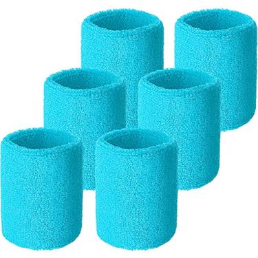 Imagem de Pacote com 6 faixas de pulso absorventes para tênis de futebol, basquete, corrida, esportes e exercícios (azul claro)