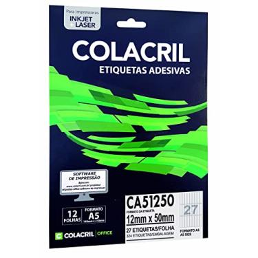 Imagem de Etiqueta Adesiva Colacril, Ink-Jet/Laser A5, CA51250, Branco, 12 x 50 mm, envelope com 12 fls-324 etiquetas