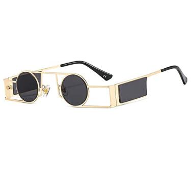 Imagem de Óculos de sol da moda Punk Homens Óculos de Sol Redondos Mulheres Vintage Retro Redondo Óculos de Sol Feminino Único Metal Steampunk Óculos UV400, C1Gold, Preto, Como a imagem