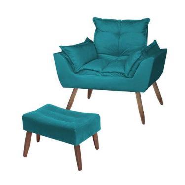 Imagem de Poltrona Opala Decorativa Para Recepção E Salas Com Puff Suede Azul Tu