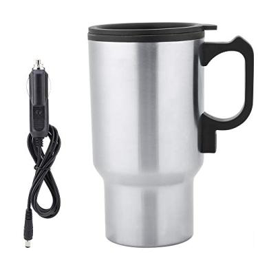 Imagem de Copo de aquecimento de aço inoxidável, 12 V 450 mL de aquecimento elétrico de carro caneca de copo de leite de café garrafa de água quente isqueiro elétrico compacto chaleira caneca de aquecimento copo de café chá copo de carro caneca para viagem piquenique acampamento