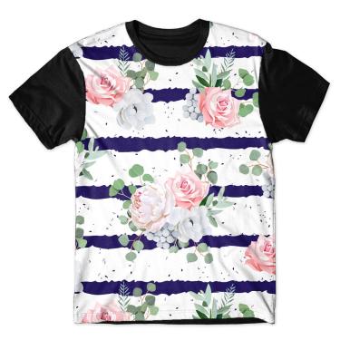 Imagem de Camiseta As Braba Masculina Flores Listras ii Full Print