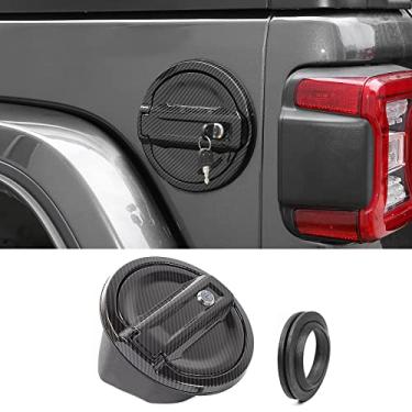 Imagem de Jimen Capa para Jeep Wrangler JL JLU 2018-2022 com trava de tanque de combustível para porta de combustível, textura de fibra de carbono
