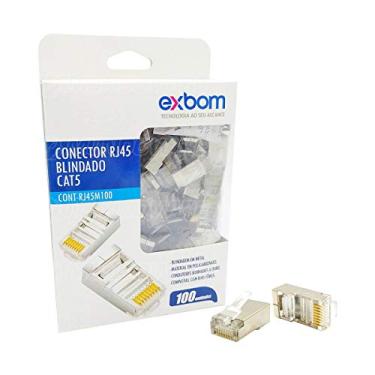 Imagem de Conector de Rede RJ45 CAT5E 8P8C Blindagem Metal Suporta Gigabit Ethernet Exbom RJ45M100 Cx c/100 Un