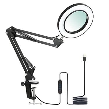 Imagem de Lâmpada,Candeeiro de mesa flexível com 8x lupa braço oscilante LEDs reguláveis Luz de mesa 3 modos de cor e 10 níveis de brilho Lendo Trabalho Estudando Luz