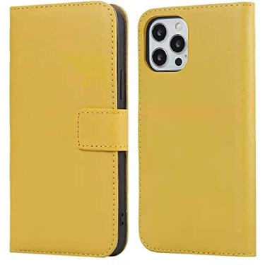 Imagem de HAODEE Capa de telefone de couro de concha magnética, para Apple iPhone 13 Pro Max (2021) 6,7 polegadas Folio Kickstand Case Wallet [Suporte de cartão] Coldre (Cor: Amarelo)