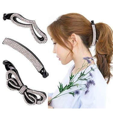 Imagem de Pente de cabelo feminino com strass e cristal brilhante com presilha de cabelo de banana, suporte de rabo de cavalo, modelador de cabelo moderno, aderência de garra de cabelo