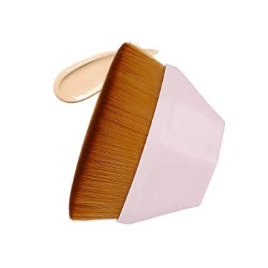 Imagem de QiBusLeen Pincel multifuncional para base de maquiagem Kabuki, pincel de rosto com topo plano, base em forma de pétala para misturar líquidos, cremes ou cosméticos em pó impecáveis