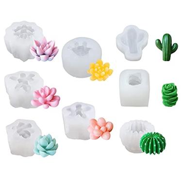 Imagem de Aebor 8 peças de silicone de molde suculenta, moldes de suculenta 3D, molde de silicone de cacto suculento para fazer bricolage decoração de bolo de vela doce fondant chocolate pirully de gelo