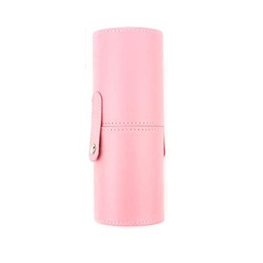 Imagem de 1 pç suporte de pincel de maquiagem de couro PU rosa estojo de pincéis de viagem bolsa copo com tampa portátil à prova d'água à prova de poeira organizador de cosméticos, Rosa
