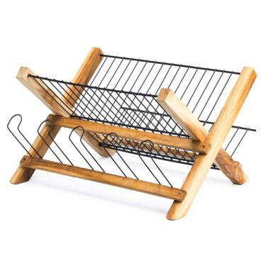 Imagem de Escorredor De Louça Retrátil Ou Dobrável Em Madeira E Aramado Na Cor Preta - Vintage