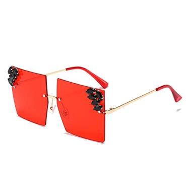 Imagem de Óculos de sol sem aro moda óculos de sol quadrado grande com aro de diamante Personalidade Street Shot, 3, tamanho único
