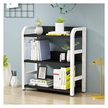 Imagem de KIZQYN Estante de mesa de madeira de 3 níveis com moldura de metal prateleira de armazenamento de exibição de grande capacidade decoração para estante de dormitório de estudo de escritório (cor: G, tamanho: L 50 cm)