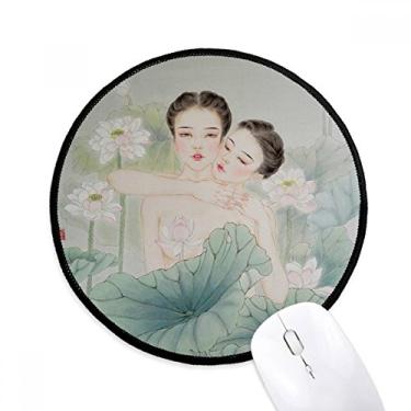 Imagem de DIYthinker Beleza com lótus estilo chinês aquarela mouse pad desktop escritório tapete redondo para computador