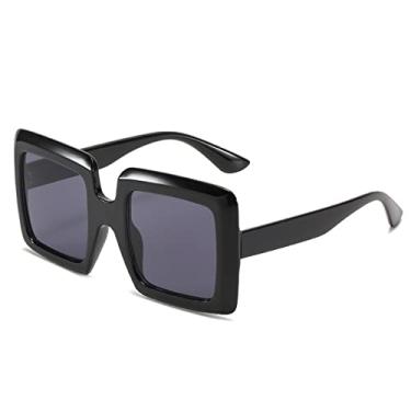 Imagem de Óculos de sol quadrados superdimensionados fashion para mulheres elegantes óculos de sol gradientes femininos uv400, preto todo cinza, tamanho único