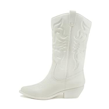 Imagem de Soda Botas Red Reno Western Cowboy bico fino até o joelho com abas totalmente brancas, Todo em poliuretano branco, 10