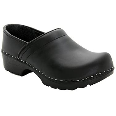 Imagem de Tamanco feminino de couro profissional sueco Bjork, Preto lubrificado, 5.5-6