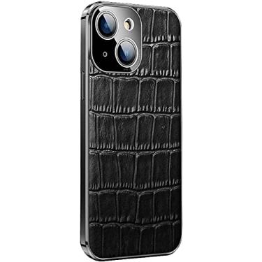 Imagem de FULNES Capa de couro para Apple iPhone 13 (2021) 6,1 polegadas, capa de telefone traseira com padrão de crocodilo à prova de choque com lente de câmera de proteção (Cor: Preto)
