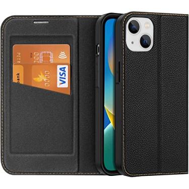 Imagem de KANUZ Capa carteira para iPhone 14/13, capa flip de couro premium com suporte de cartão e recurso de suporte capa protetora magnética para iPhone 14/13 (Cor: Preto)