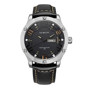 Imagem de Relógio de pulso masculino Ochstin de couro legítimo analógico de quartzo casual à prova d'água com calendário