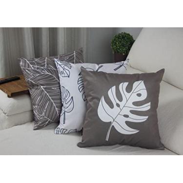 Imagem de Kit 3 Capas de Almofada Floral Suede Ziper Invisível (Costela de Adão Bege + Costela Co...
