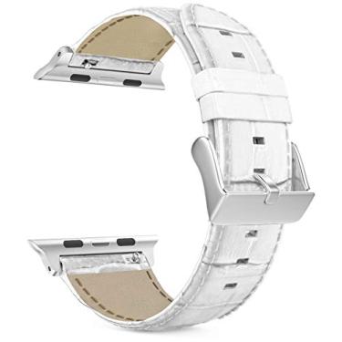Imagem de MaKTech Padrão de Seção de Crocodilo de Tira de Couro para Apple Watch Série 11/10/9/8/7,Ultra 3/2/1,SE 3/2/1 [2025] (46mm/45mm/44mm/49mm,A-Branco)