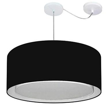 Imagem de Lustre Pendente Cilíndrico com Desvio de Centro Cúpula Tecido 30/60x50 cm, Vivare Iluminação, Pendente4318 PR, Preto, Grande
