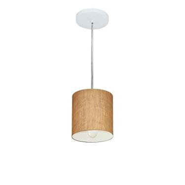 Imagem de Lustre Pendente Cilíndrico Cúpula Tecido 14x15 cm, Vivare Iluminação, Pendente4200 LP, Palha, Pequeno
