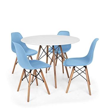Imagem de Kit Mesa Jantar Eiffel 90cm Branca + 04 Cadeiras Charles Eames - Azul-claro
