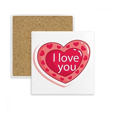 Imagem de Dia dos Namorados I Love You Rosa Coração Quadrado Porta-copos Caneca Suporte Subplaca Pedra de Isolamento