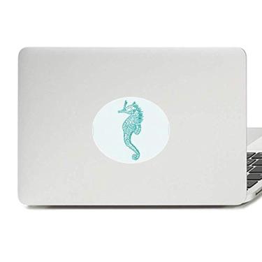 Imagem de Adesivo de notebook Hipocampo com estampa azul da vida marinha e emblema de vinil para laptop
