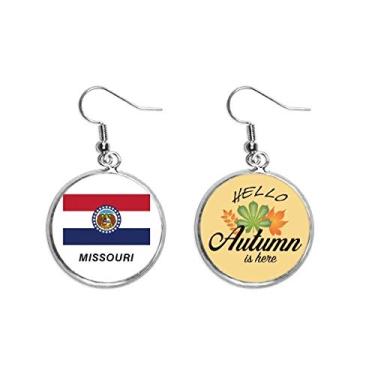 Imagem de Brinco de folha de outono com contorno da bandeira do estado americano Missouri