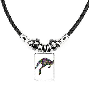 Imagem de DIYthinker Colar com ilustração de desenho colorido Canguru Austrália Joias Torque Pingente de corda de couro