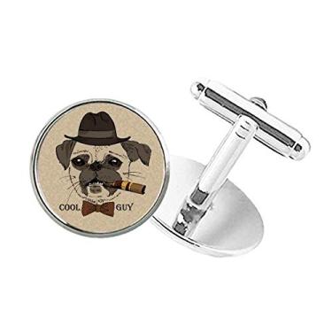 Imagem de DIYthinker Abotoaduras com clipe de botão redondo estilo britânico para cães e cigarros