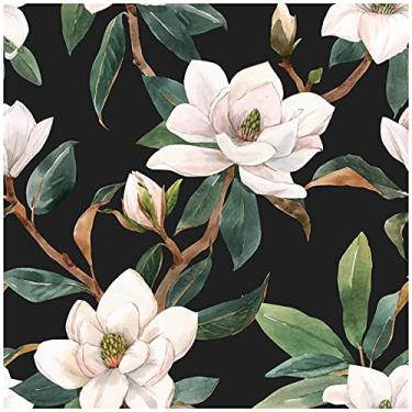 Imagem de HAOKHOME Papel de parede floral vintage preto/branco/verde removível para decoração de quarto 45 cm x 300 cm
